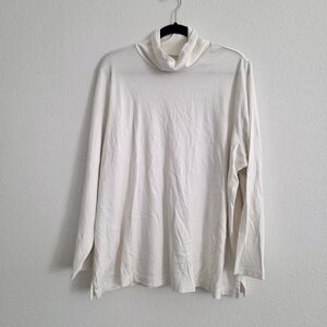 Lands' End Cream Turtle Neck Tee 100% Cotton 3X 24W-26W